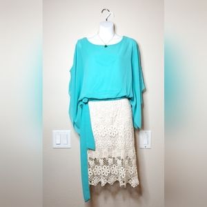 Two-Toned Crochet Skirt Midi Dress Sz L